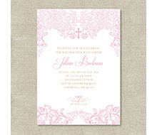 Elegant Lace Christening Baptism or Communion Printable Invitation - Pink and Gold
